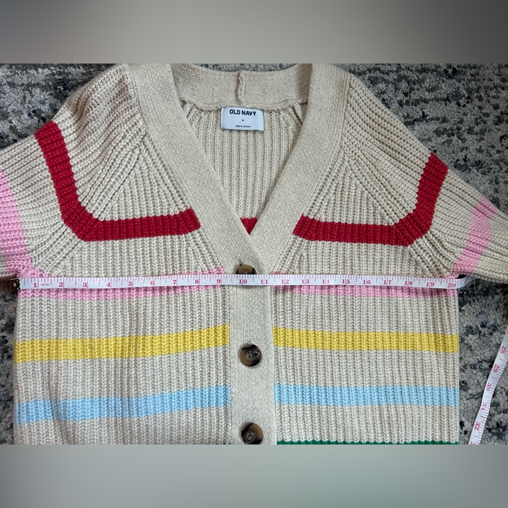 OLD NAVY | Brushed Striped Shaker-Stitch Cardigan Sweater Rainbow - Picture 6 of 10